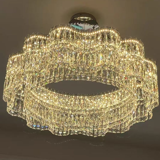 Ondine Crystal Wave Drum Chandelier, 39.4"