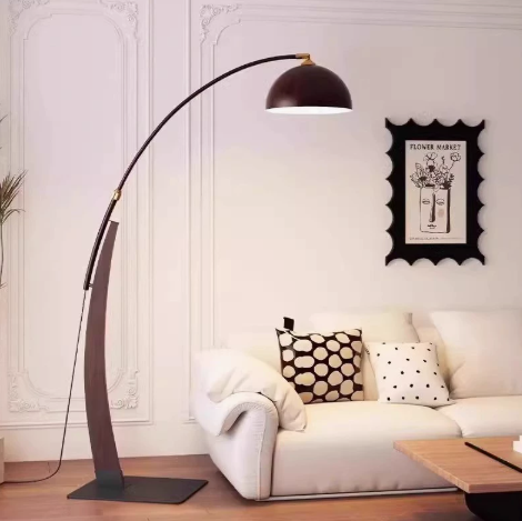 Crescent Wood Arc Floor Lamp