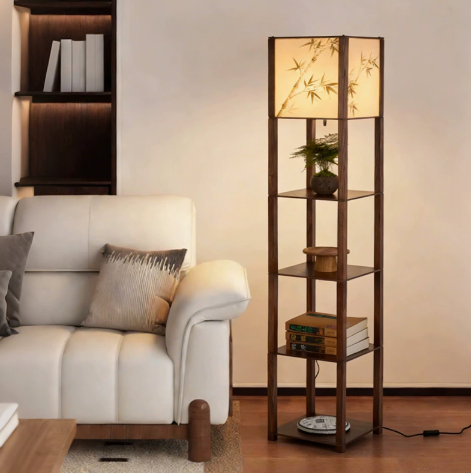 Bamboo Display Shelf Floor Lamp
