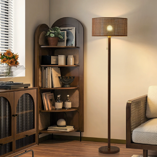 Rattan Drum Shade Floor Lamp
