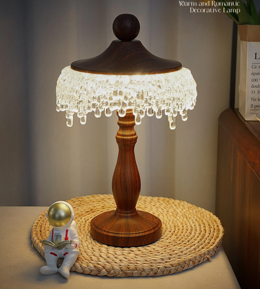 Celine Crystal Fringe Wood Table Lamp