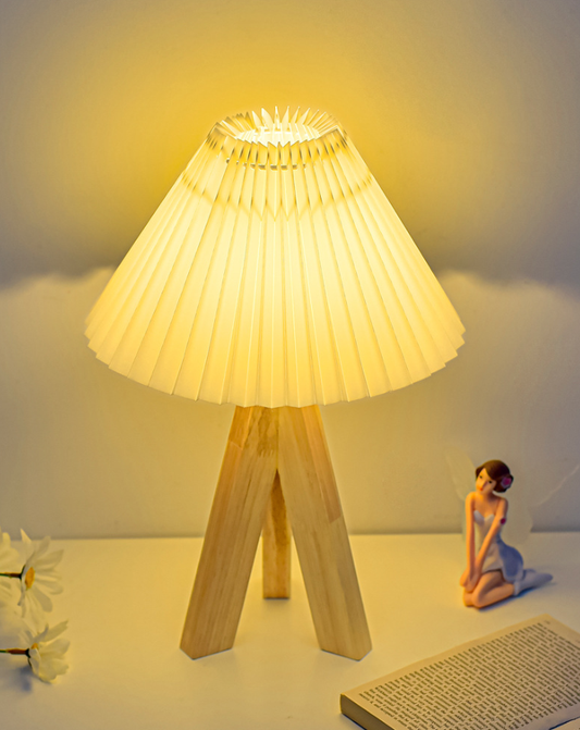 Tripod Pleated Wood Table Lamp