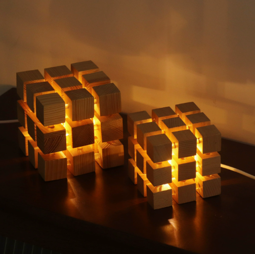 Blockfire Wood Cube Accent Lamp