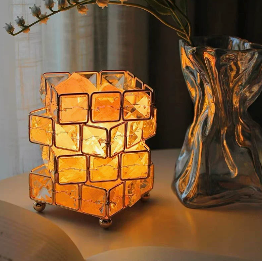 Amber Mosaic Cube Table Lamp