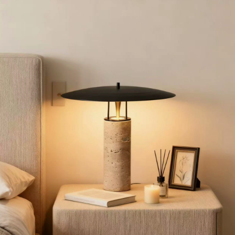 Travertine Disc Table Lamp
