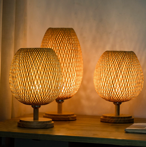 Basketweave Rattan Table Lamp
