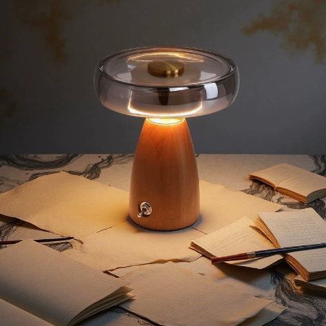 Clearview Wood Glass Table Lamp
